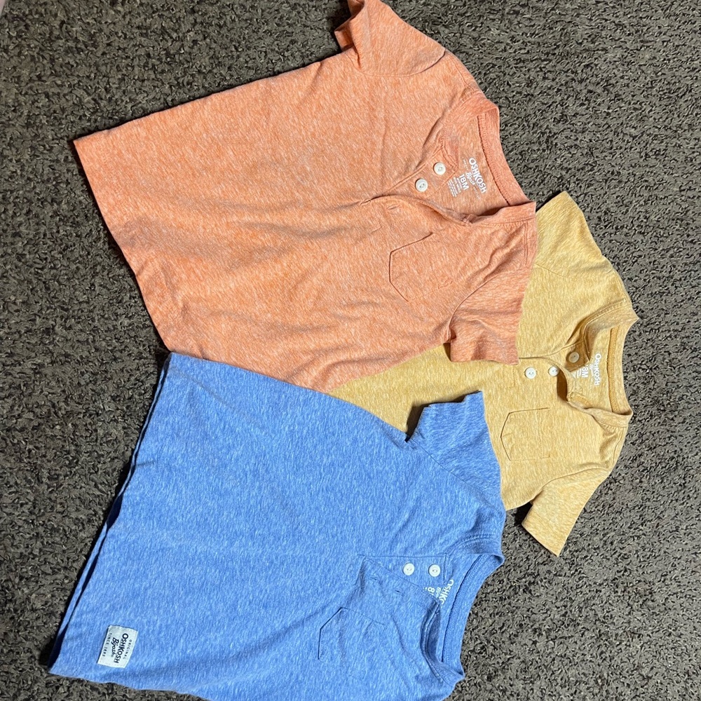 Oshkosh Boys 18m Pocket Shirts- Blue, Orange, Yellow